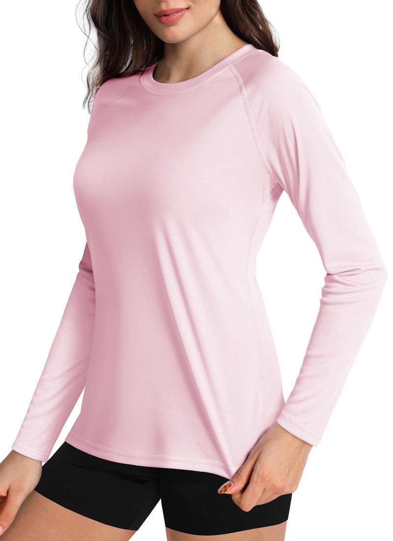 Boladeci Rash Guard for Women Long Sleeve Swim Shirts SPF UPF 50+ UV Protection Sun Quick Dry T-Shirts Light Pink S - Image 1